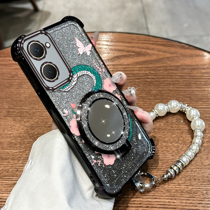 3 ชิ้น (Graceful Snake Phone Case+Lanyard+Stand) สําหรับ Vivo Y18 4G/V50/V50 Lite/V60/V60 Lite 5G/Y3