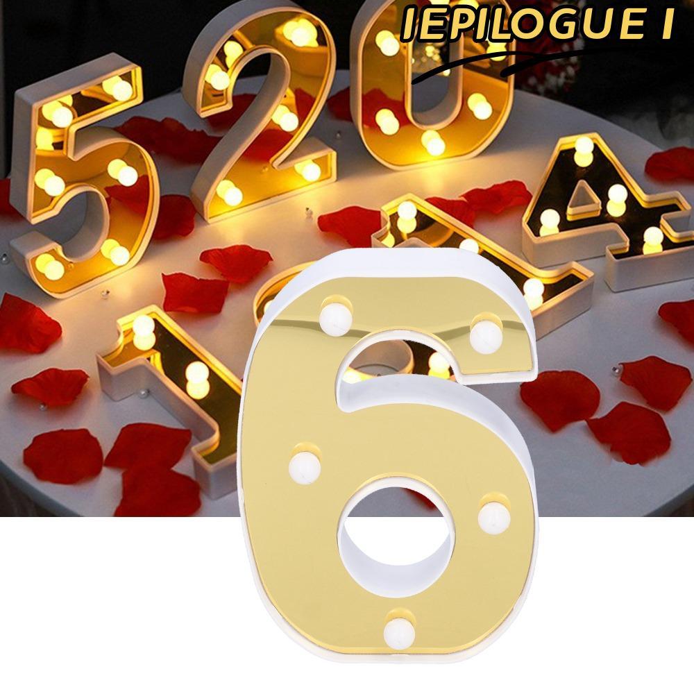 IEPILOGUE1 ไฟ LED Number, แบตเตอรี่ขับเคลื่อน 6 LED Sign Lamp, Festive Warm White Light Number 6 Gol