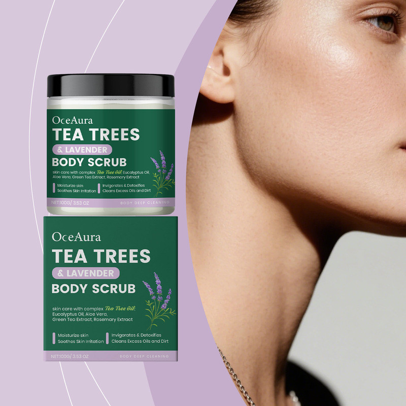 พร้อมสต็อก Tea Tree Lavender Body Scrub ทําความสะอาดอย่างอ่อนโยน Skin Plant Essential Oil รักษา Smoo