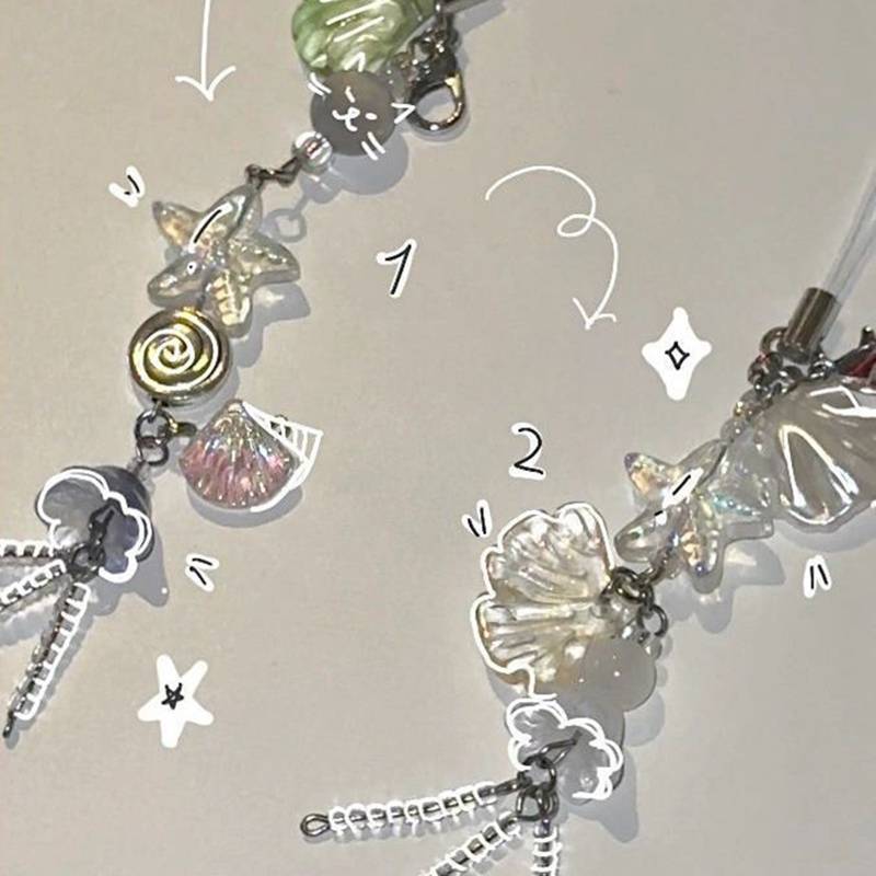 SHZTGM Ocean Style Seashell Jelly Fish Pendant Key Strap Lanyard พวงกุญแจผู้หญิง Keycord TH