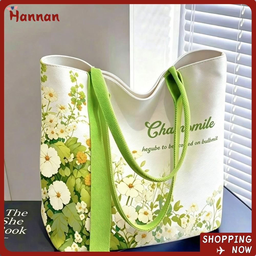 HANAN Canvas Tote Bag, กระเป๋าสะพายแบบใช้ซ้ําได้ความจุขนาดใหญ่, กระเป๋าถือ Commute ลายดอกไม้น้ําหนักเบาแบบพกพาสําหรับทํางาน