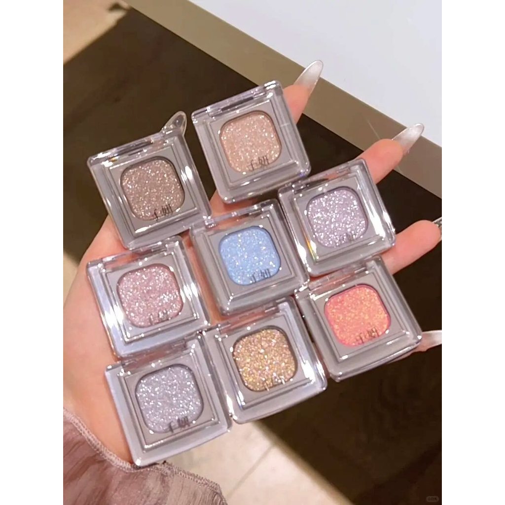 แต่งหน้าเดี่ยว!Qianyan Monochrome Eyeshadow Palette Baking สีสัน Pearlescent กระพริบสีฟ้า Baking Pow