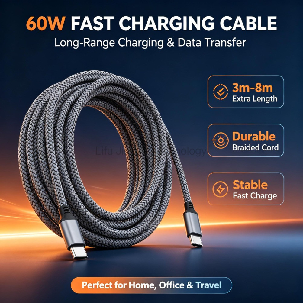 LIKAIYUE 8m 5m 3MยาวประเภทCสายชาร์จFast USB Cสายส่งข้อมูลCถึงCสายชาร์จสําหรับIQOO Neo 10 Z10 Turbo P