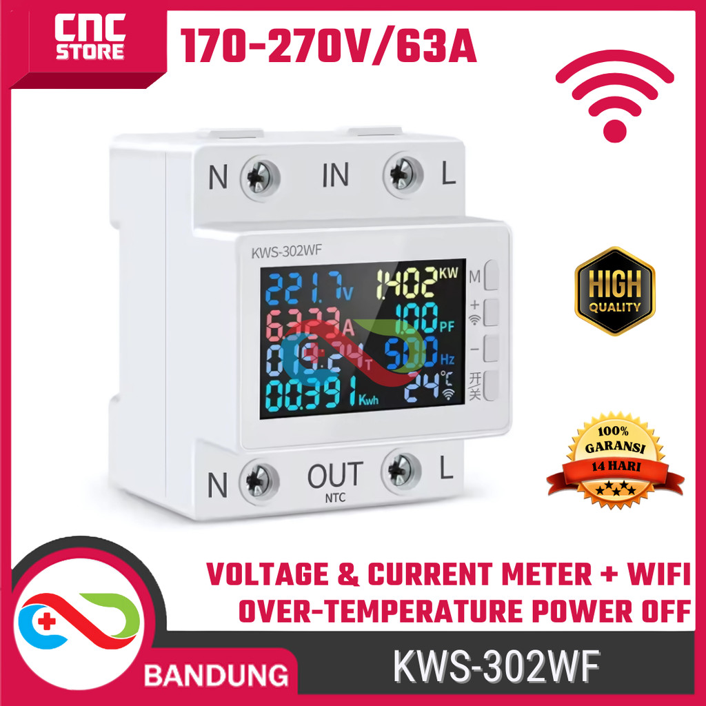 KWS302WF เครื่องวัดกระแสไฟฟ้าแรงดันไฟฟ้า AC 170-270V 63A พร้อม WiFi – เครื่องมือวัดแรงดันไฟฟ้ากระแสแ