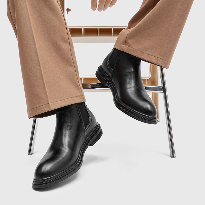 Chelsea Boots Mens Four Seasons Single Boots Mens Chelsea British Style Fashion Casual Leather Shoes
