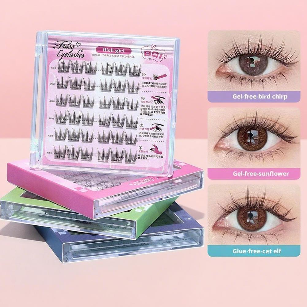 Bqi ขนตาปลอมกาวฟรียาวนานคลัสเตอร์เดี่ยว Self Lashes กาวนํากลับมาใช้ใหม่ปลอม F4g5