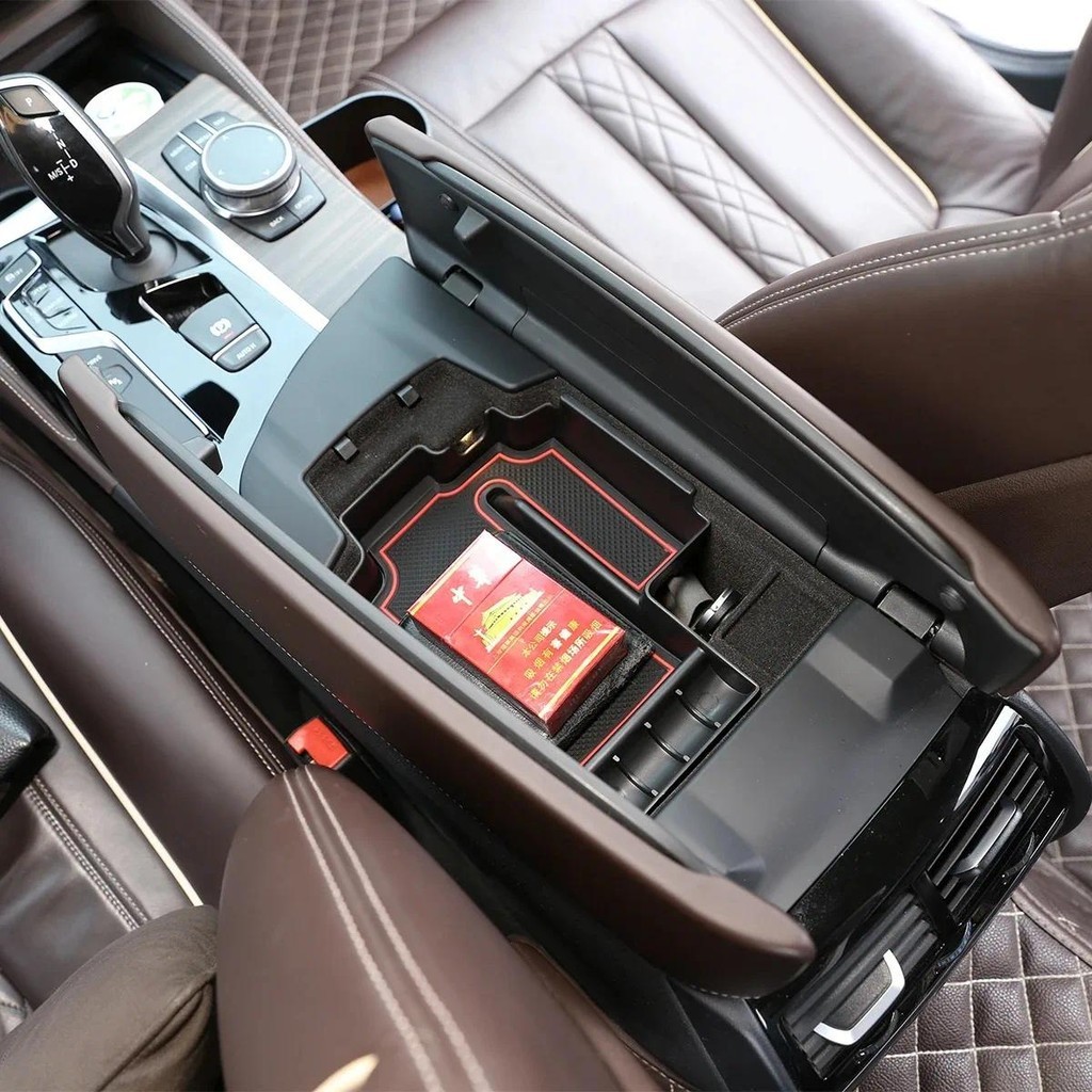สําหรับ BMW 5 Series G30 G38 2020-2023 ABS สีดํารถคอนโซลกลางกล่องเก็บถาดโทรศัพท์ภายในรถอุปกรณ์เสริม