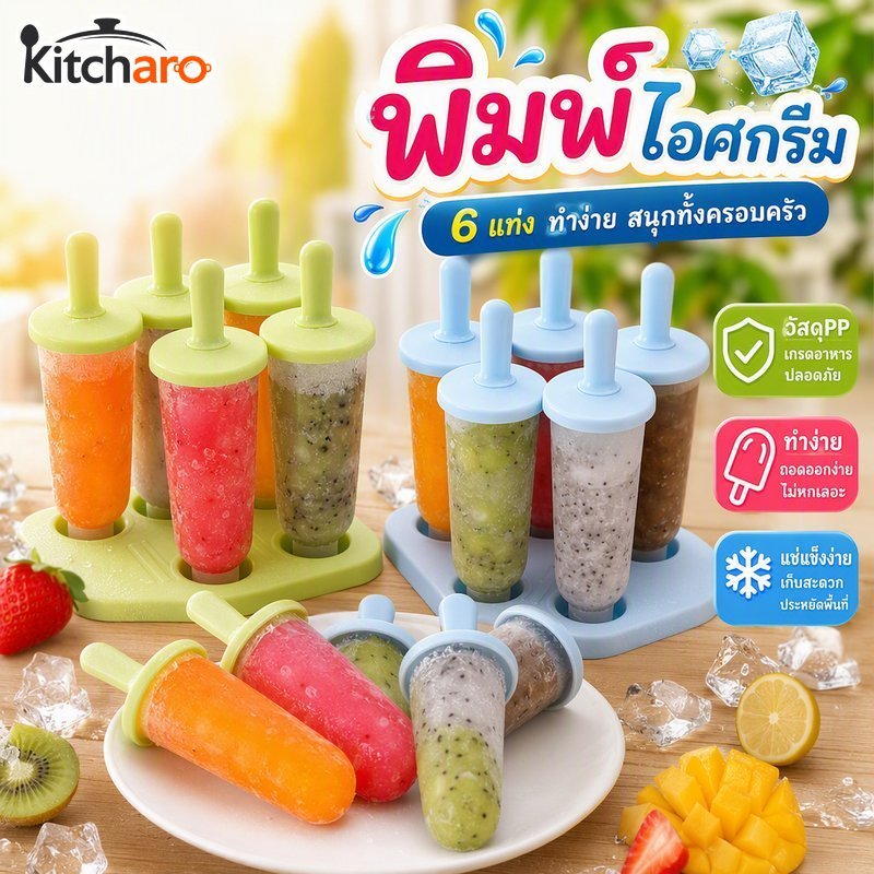 แม่พิมพ์ป๊อปน้ําแข็ง6สล็อตชุดอาหารเกรด หน้า ป้องกันการรั่วซึมออกง่ายทําความสะอาดง่ายการจัดเก็บขนาดกะทัดรัด