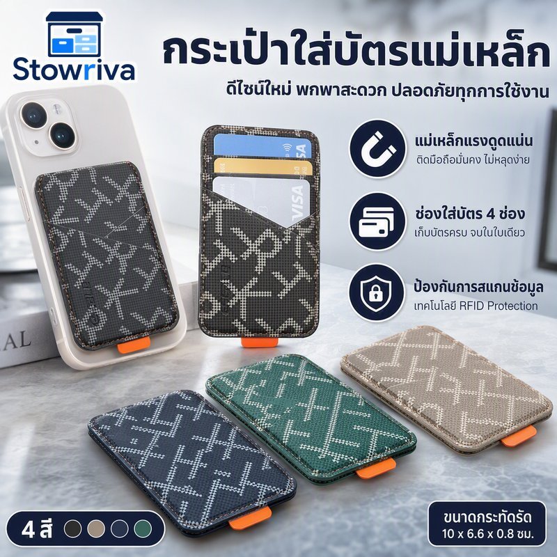 Magnetic Card Holder กระเป๋าสตางค์หนัง PU RFID Blocking 4 Slot Slim Pocket Unisex Casual Travel