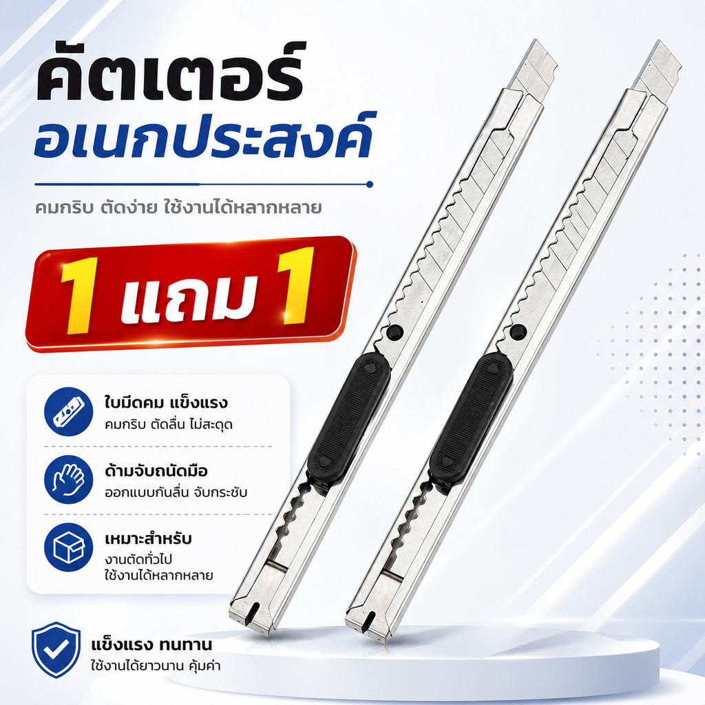 คัตเตอร์ อเนกประสงค์ มีดคัตเตอร์ คัตเตอร์ด้ามแสตนเลส (1 แถม 1) 2286