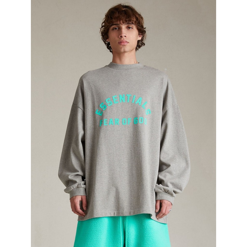 F9S6 FOG Double Line ESSENTIALS HHH Letter พิมพ์แขนยาวเสื้อยืดแขนสั้นผู้ชายผู้หญิงอินเทรนด์