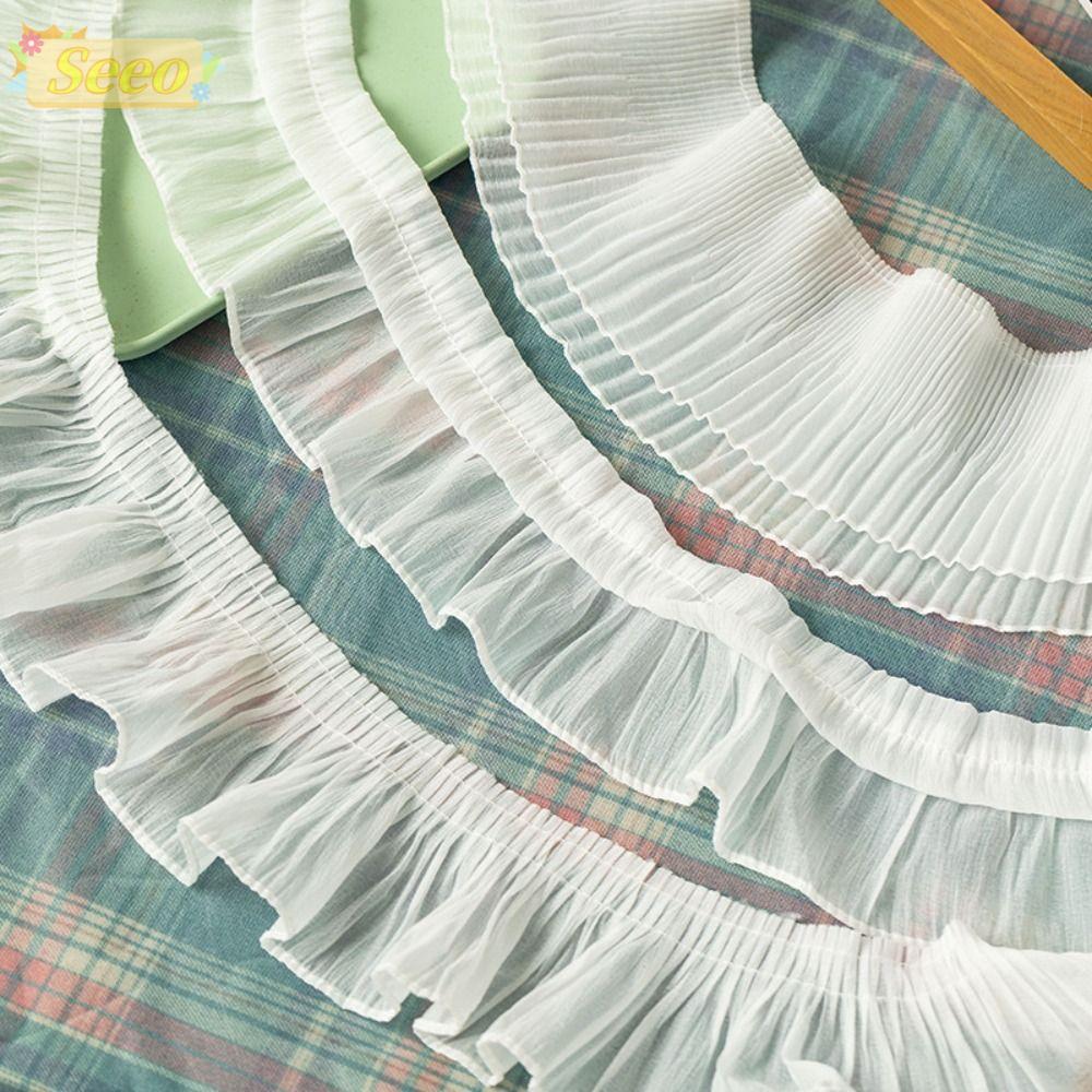 SEEO ชีฟองลูกไม้ Trims, 2Yards กว้าง 9-12 ซม.Ruffled Lace Trims, ผ้าชีฟอง