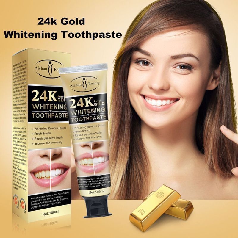 aichun24k黄金清洁牙膏去牙渍去口臭健齿护齿toothpaste2608022 aichun24k gold cleaning toothpaste removes tooth stains, 