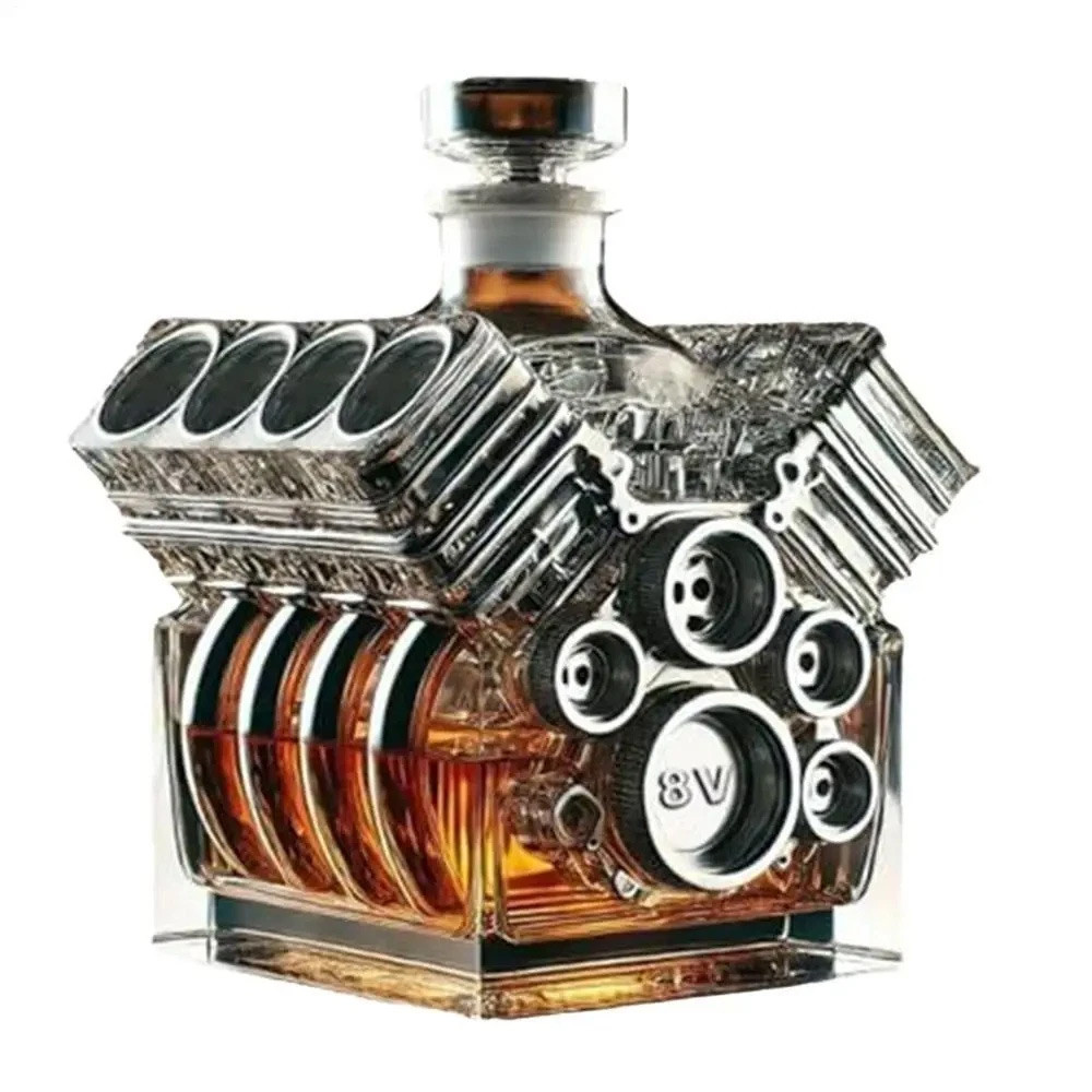 Car V8 Engine Shaped Whiskey Bottle Liquor Decanter Unique Dinnerware Transparent Restaurant Flask