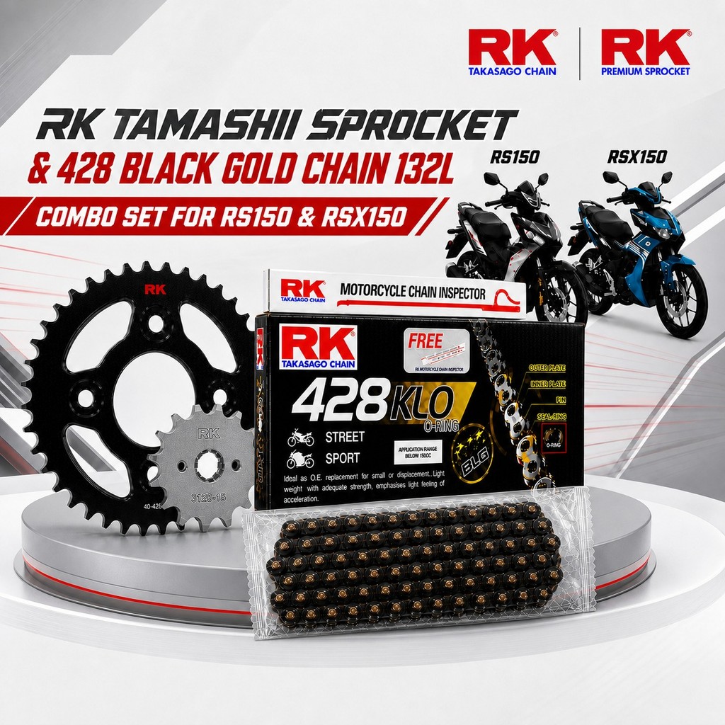 RK 428 BLACK GOLD ( BLG) โซ่ 132L / RK Tamashii Sprocket FRONT & REAR - RS150 RSX150