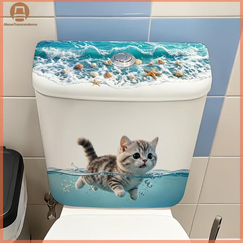 ABOVE น่ารักว่ายน้ําห้องน้ําแมว Stier กันน้ํา Self-Adhesive ง่ายต่อการทา Wall Decal สําหรับ DIY Home Washroom ตกแต่ง TH