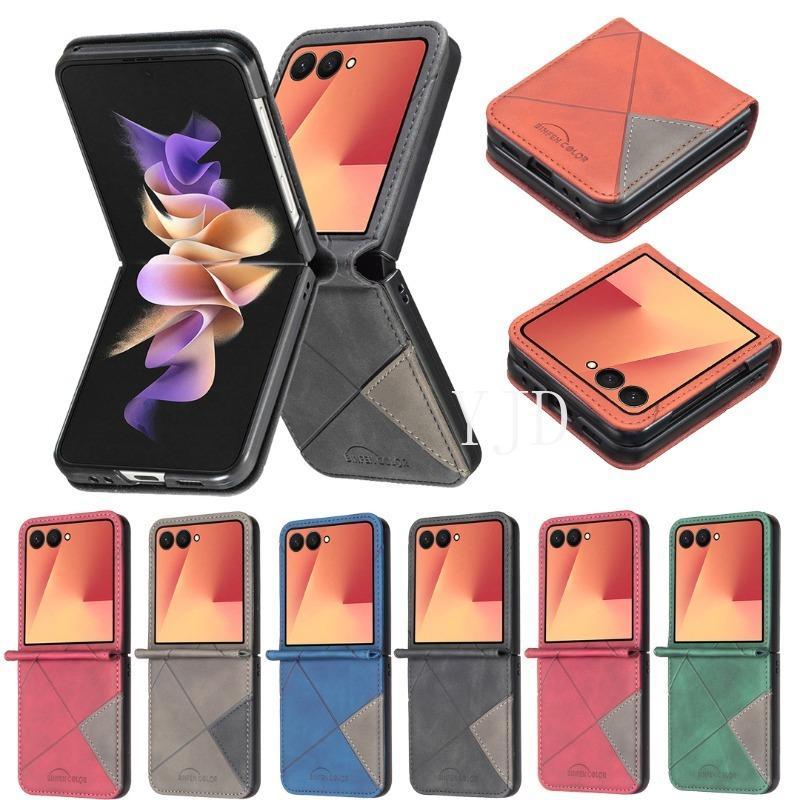 YJD สําหรับ Samsung Galaxy Z Flip8 Flip7 Flip6 การออกแบบขนมเปียกปูนหนังคลาสสิกทนทาน Anti-Drop เคสโทร
