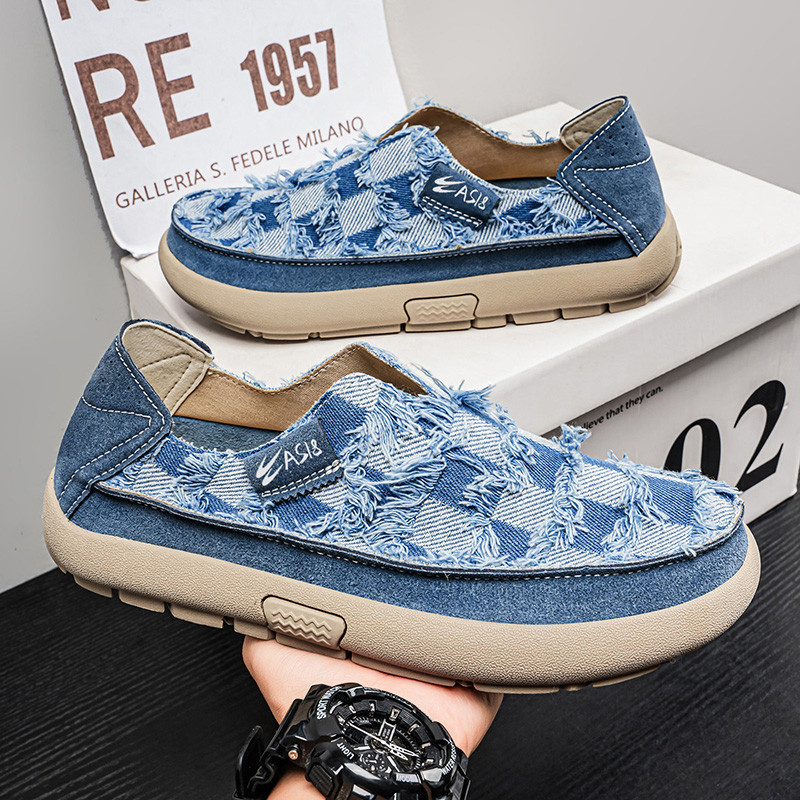 Men Fringed Checkerboard Slip On Platform Casual Canvas Loafer Shoes