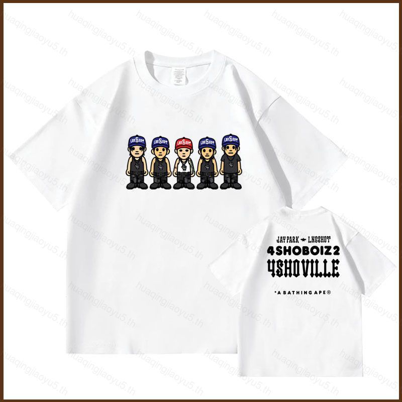 LNGSHOT Jay Park คอกลมแขนสั้นผู้หญิงหลวม K-Pop OHYUL WOZIN เสื้อยืด