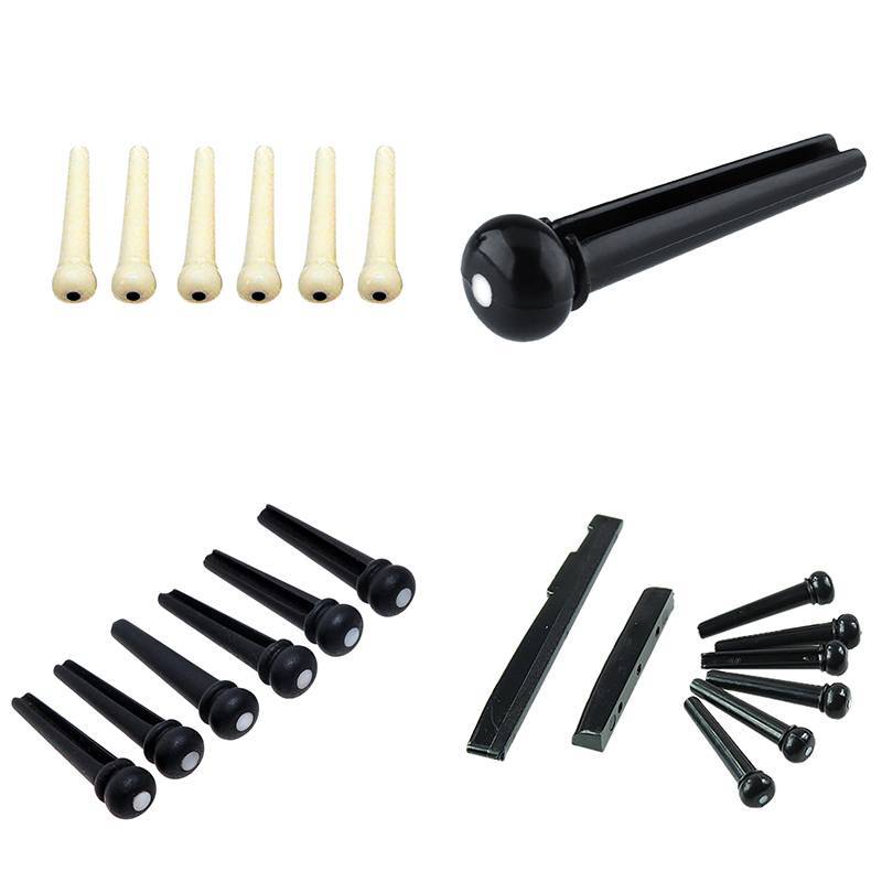 TFTH 6 ชิ้น Ebony Bridge Pins พร้อมจุดเชลล์สําหรับกีตาร์อะคูสติกเปลี่ยน Vary