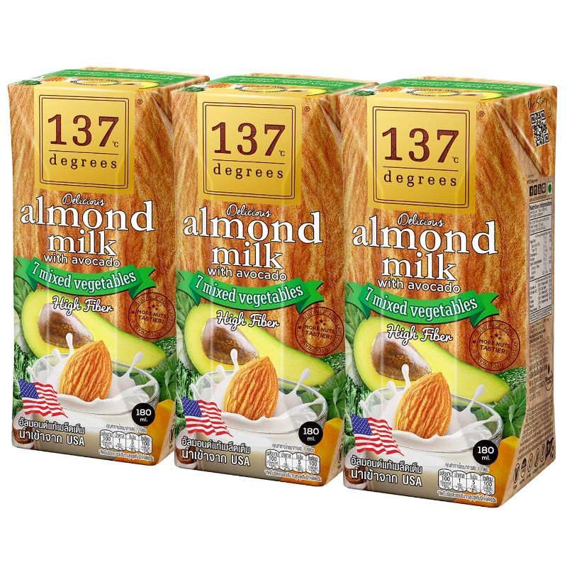 137ดีกรีนมอัลมอนด์สูตรอโวคาโดและผักรวม 180มล.แพค3 137DegreesAvocadoMixVeg180mlX3 [หมายเลขบาร์โค้ด 8859636810222 ]