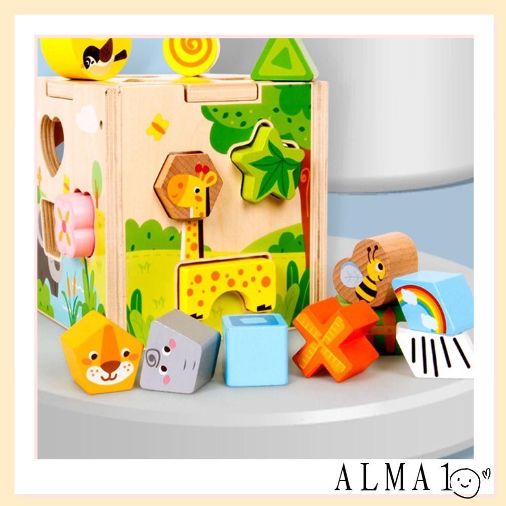 ALMA รูปร่าง Sorter ของเล่น, Sorting Cube การเรียนรู้ Cube ไม้กิจกรรม Cube,คุณภาพสูง Vintage ไม้รูปร