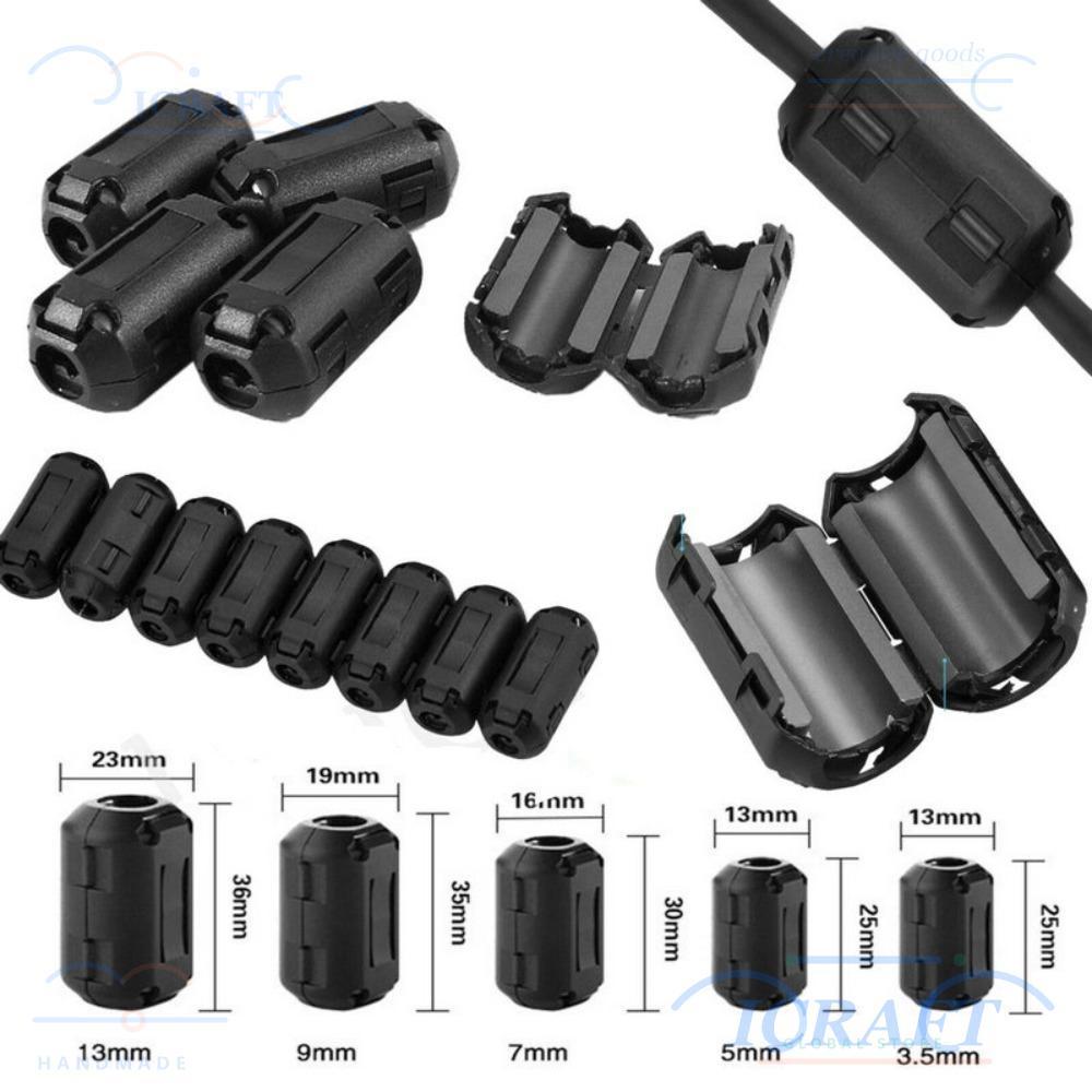 CRAFTML แหวน Core Ferrite ลูกปัด Clamp, ป้องกันการรบกวน Snap Type Choke Coil EMI RFI Noise, สีดําสาย