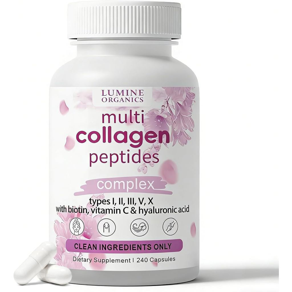 คอลลาเจน, HydrolyzedCollagenPeptidesCapsules,TypeI,II,III,V,X,Non-GMO,Gluten-Free,240Capsules(1PCS) 