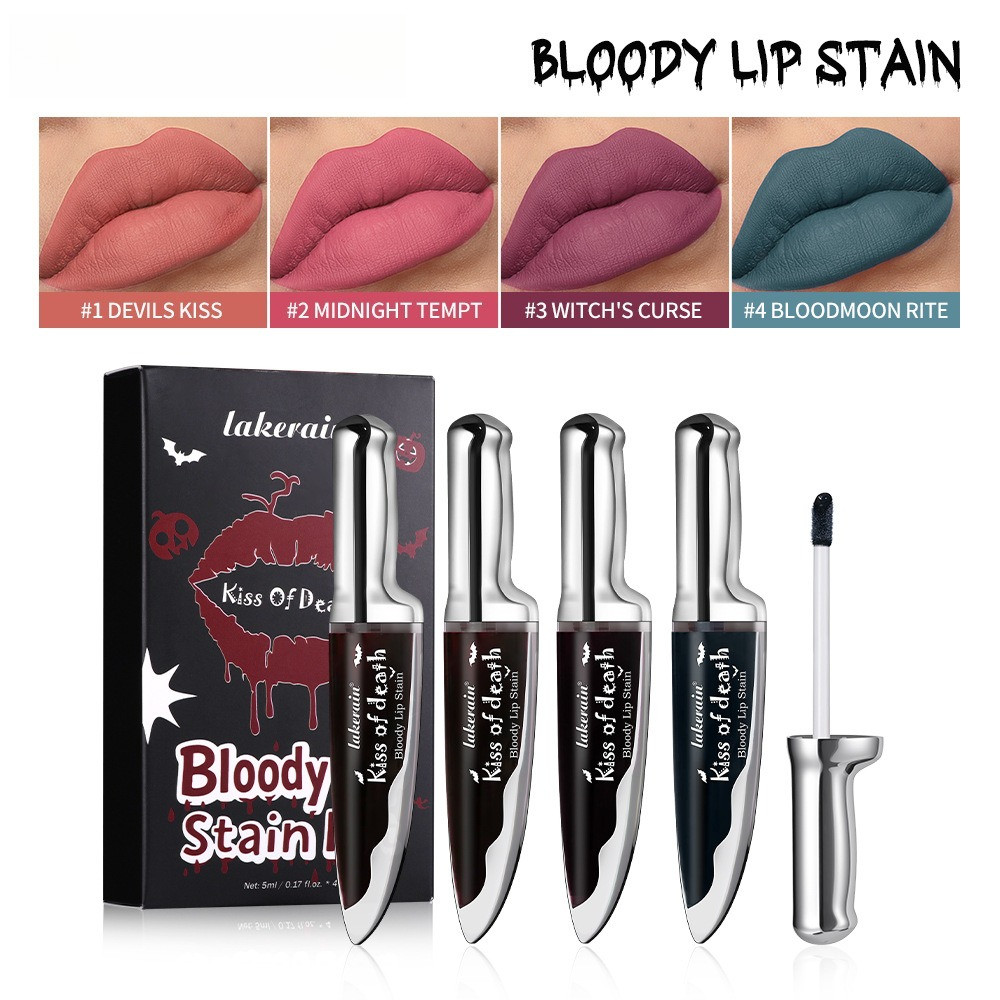 4 สี Matte Liquid ลิปสติก 5ml Dark Gothic Vampire สีฮาโลวีนติดทนนานกันน้ํา Non-Sticky Lip Stain