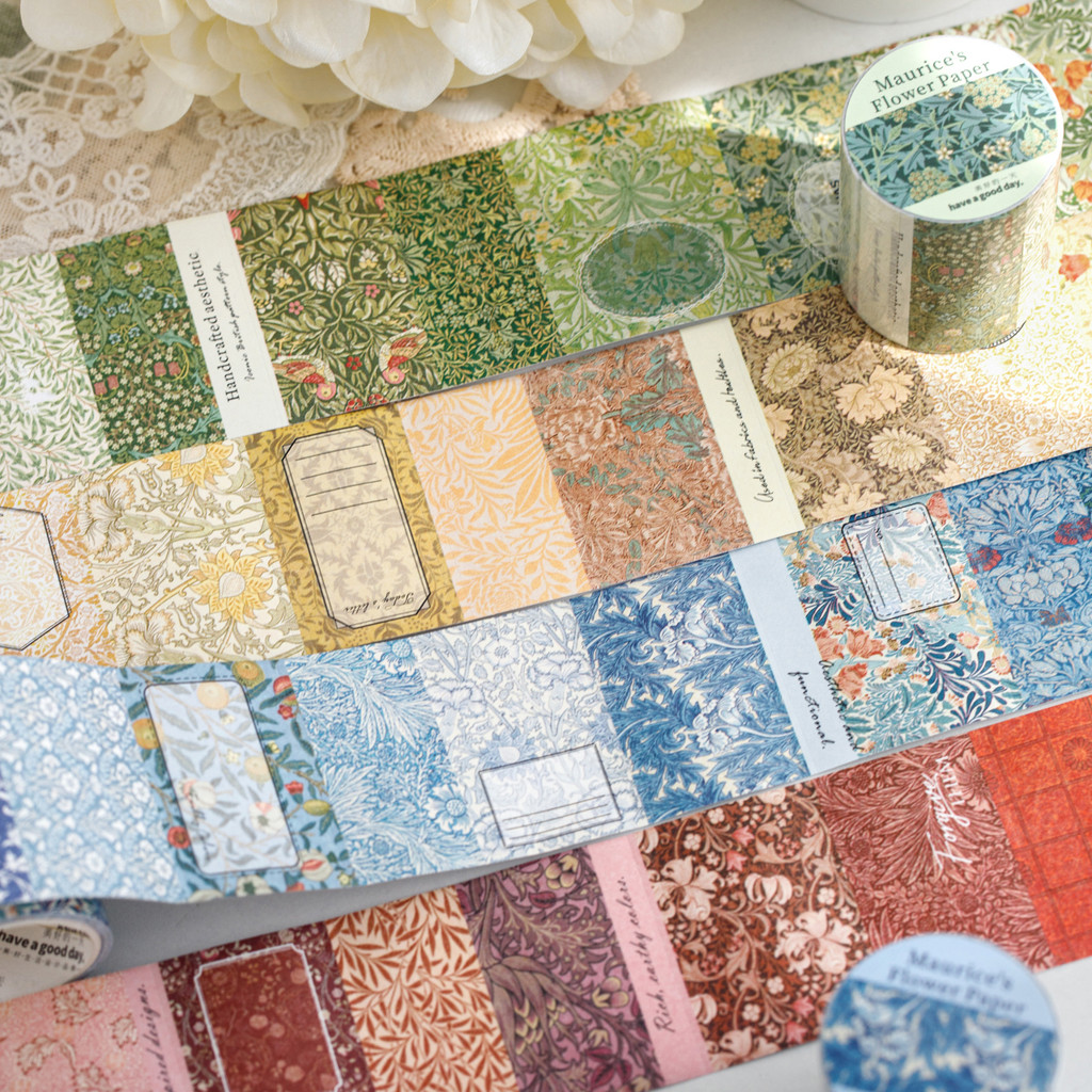 Morris Flower Note Die-Cut Tape ins Style Retro Texture Floral Handbook Material Recycle Handbook St
