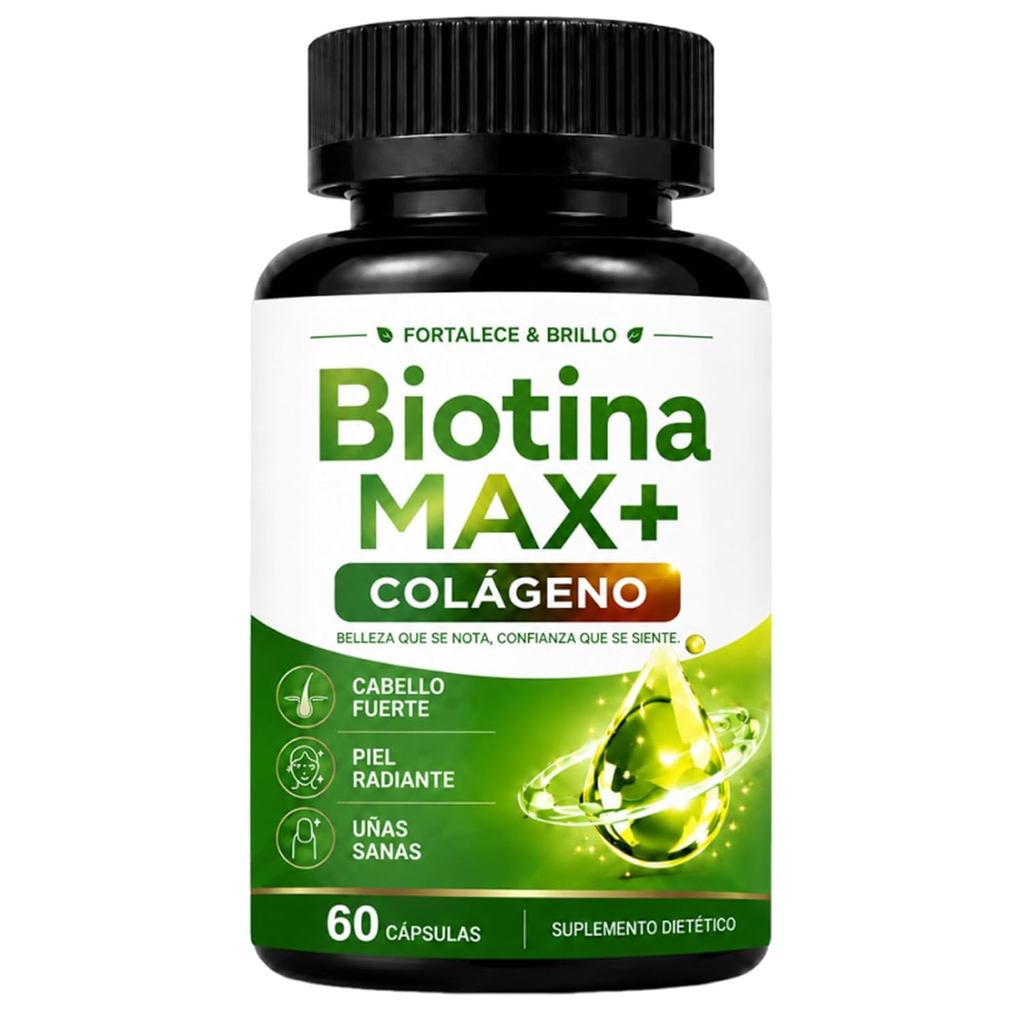 Biotina Max Colageno แคปซูลไบโอตินและคอลลาเจน 60 นับ | Biotin & collagen beauty สูตรสําหรับผมทุกวัน 