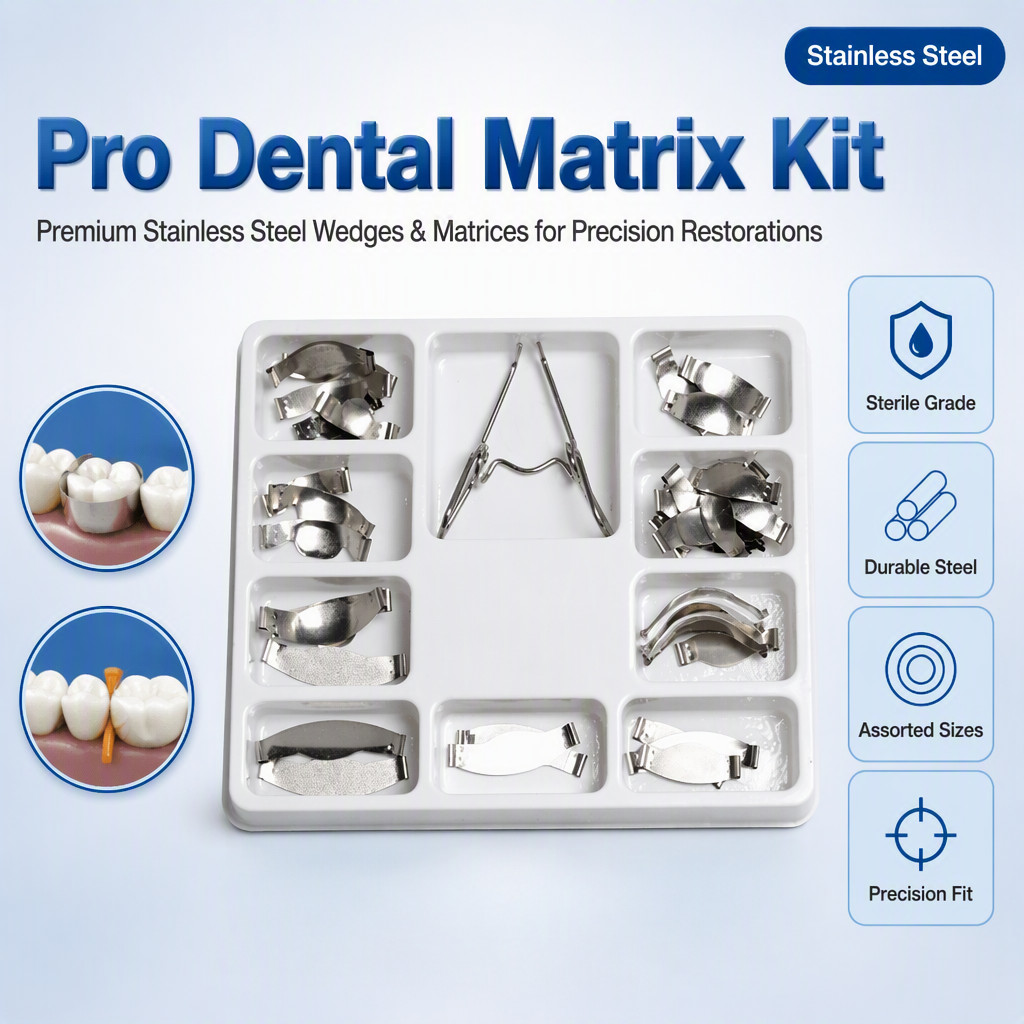 Dental Molar Matrix Strip โลหะทันตกรรม Wedge Kit พร้อมคีมแยกสําหรับ Professional ทันตกรรมการสอนและคลินิกใช้ในโรงพยาบาลและคลินิกกล่องเก็บขนาดกะทัดรัด 100x87x10 มม.