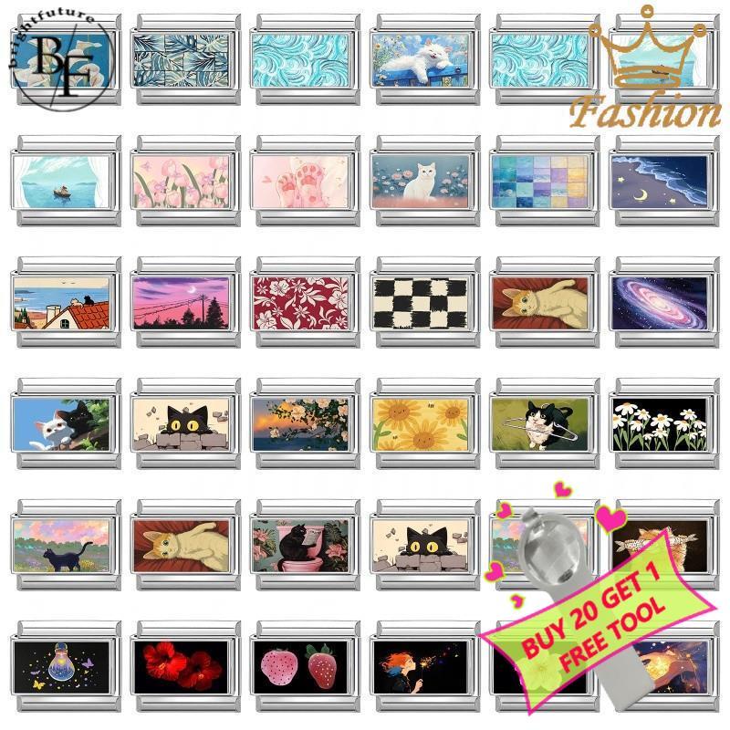 Cat Starry Sky สร้อยข้อมือ Charm อิตาเลี่ยน Fit 9 มม.สร้อยข้อมือสแตนเลสเครื่องประดับทําอุปกรณ์เสริม DIY Retro บุคลิกภาพโมดูลสร้อยข้อมือ