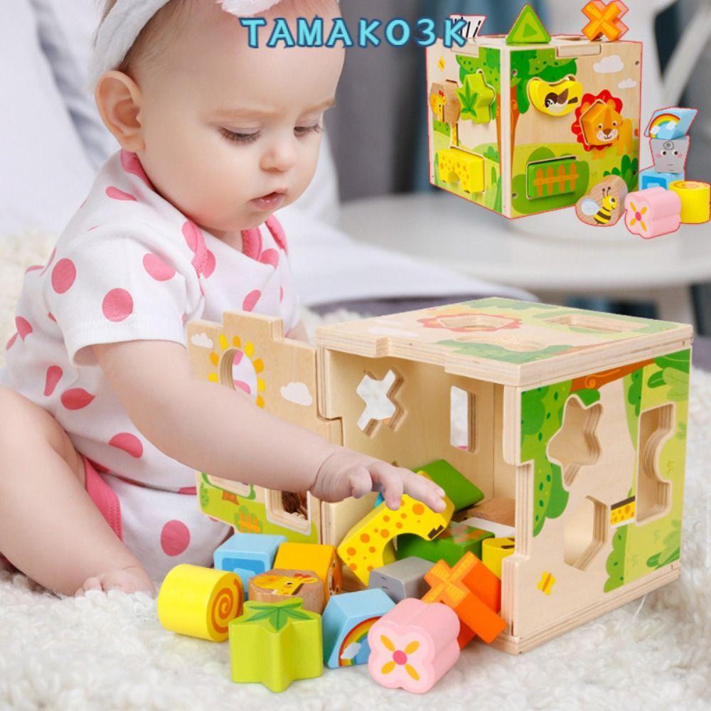 TAMATO ไม้กิจกรรม Cube, Vintage ไม้รูปแบบการจับคู่รูปร่าง Sorter ของเล่น,คุณภาพสูง Sorting Cube การเ