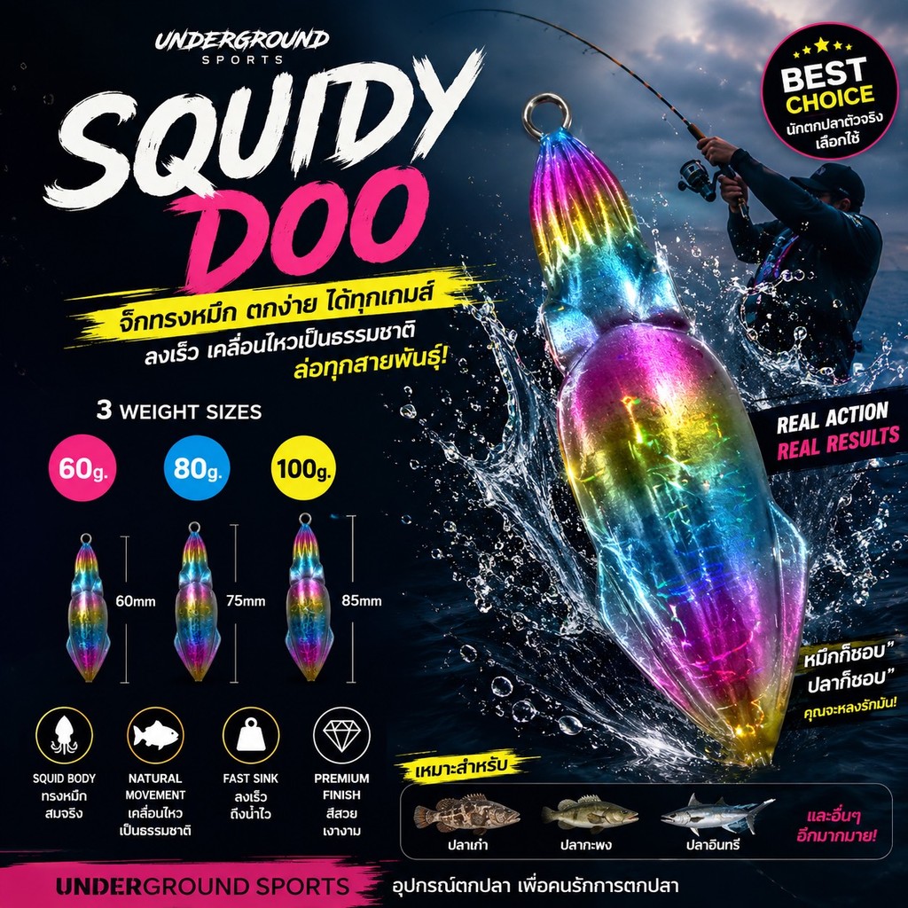 เหยื่อจิ๊ก UNDERGROUND รุ่น Squidy Doo 60/80/100 กรัม