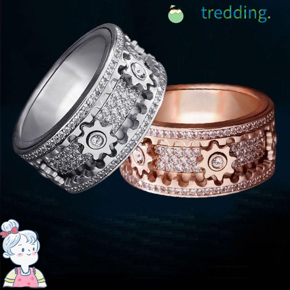 TREDDING491 Gear Spinner Rings Diamond Ornament Mechanical Band Ring