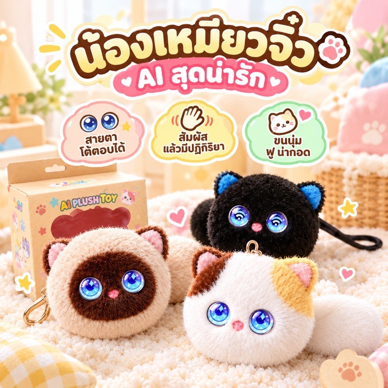 ตุ๊กตาพวงกุญแจ AI สุดน่ารัก ตาเรืองแสง สไตล์แมวสยามยอดนิยม พูดได้คล่องแคล่ว 80 ภาษา ห้อยกระเป๋าได้