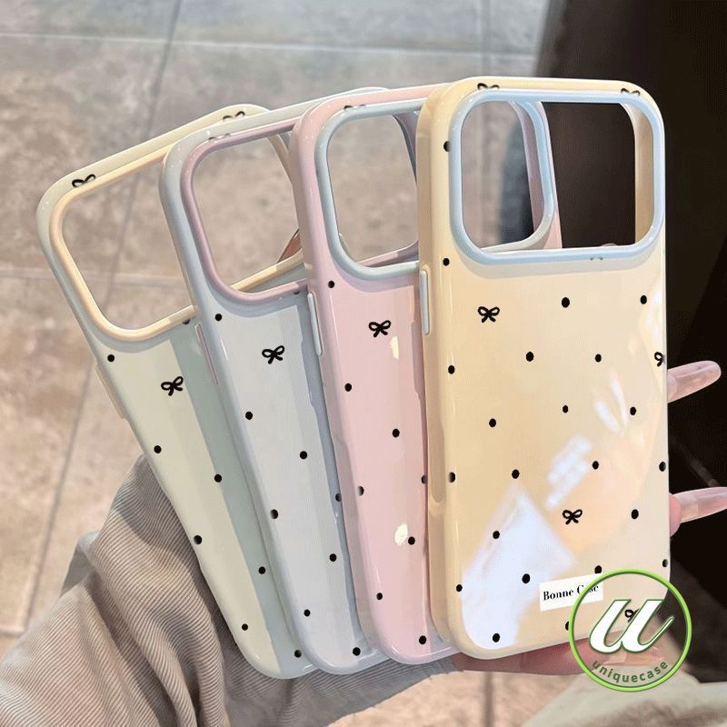 เคสไอโฟน ลายจุดโบว์ สีพาสเทล กรอบสองชั้น เคสไอโฟน18 IPhone 17 18 16 15 13 12 11 14 Pro Max Air 18 17 16 15 14 12 13 Pro