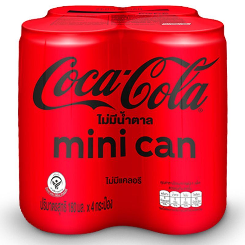 โค้กเครื่องดื่มอัดลมกลิ่นโคล่าไม่มีน้ำตาล 180มล. แพค 4 Coke Soft Drink Zero Sugar Can 180ml. Pack 4