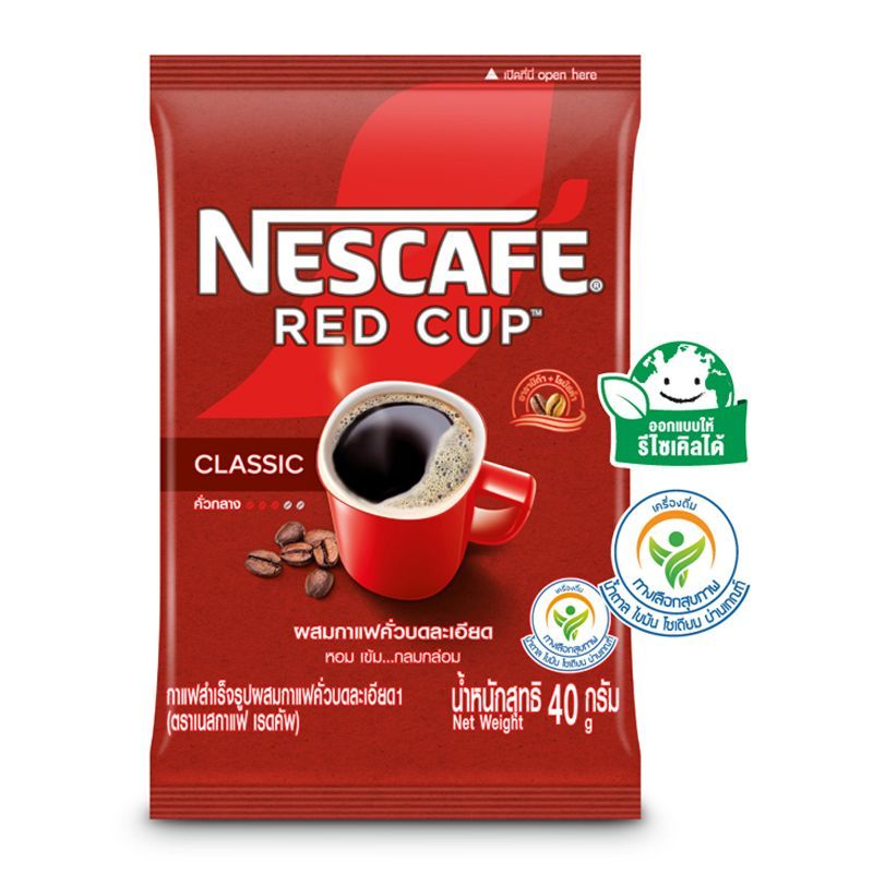 เนสกาแฟเรดคัพกาแฟสำเร็จรูปผสมกาแฟคั่วบดละเอียดถุงตั้ง 40กรัม Nescafe Red Cup Coffee Bag 40g