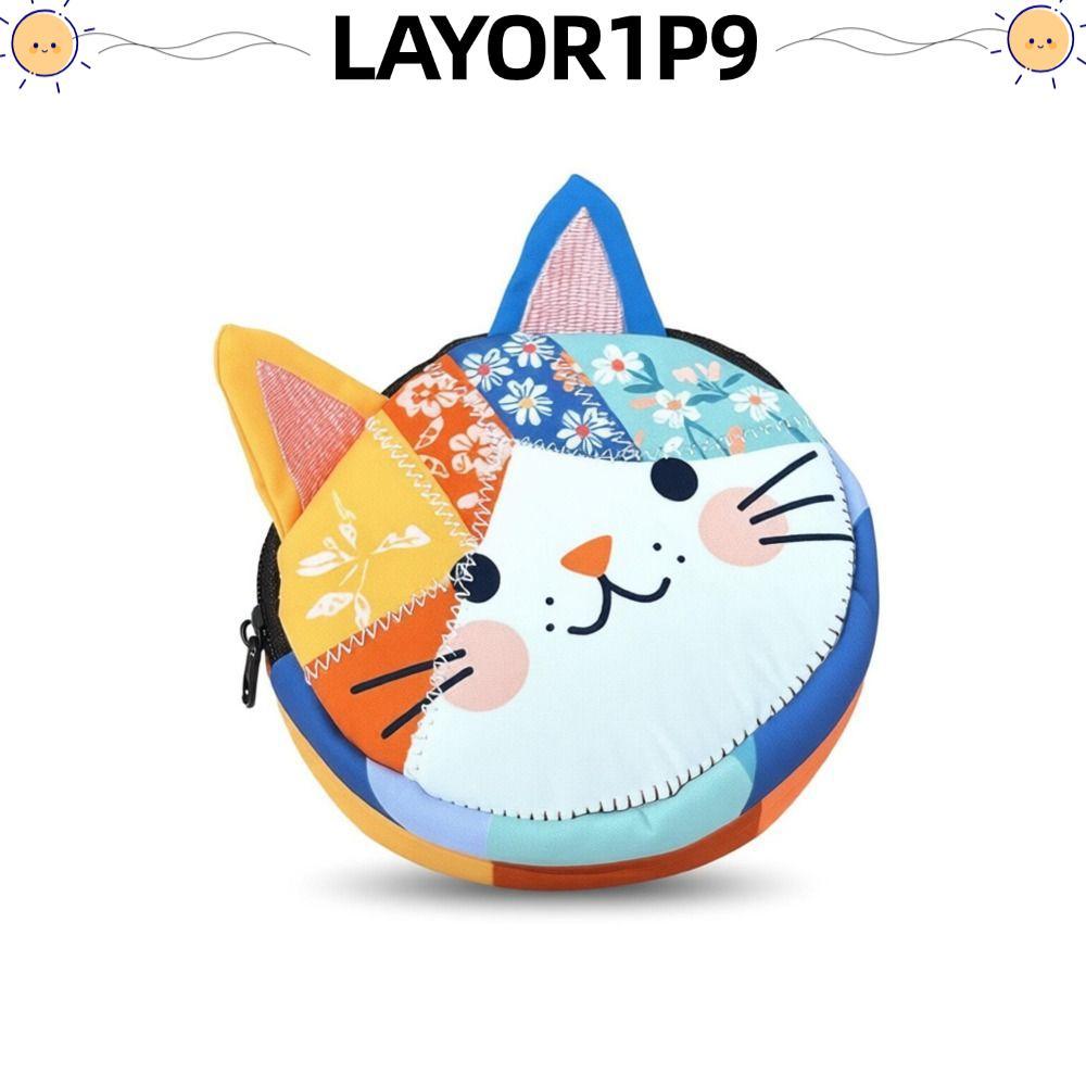 กระเป๋าใส่เหรียญ LAYOR1P9, กระเป๋าแต่งหน้าออกแบบซิป Patchwork, ที่เก็บของแมวน่ารัก Home Travel
