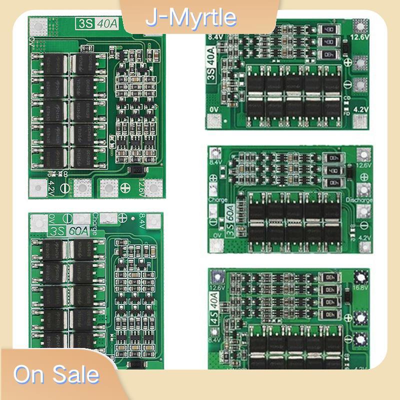 J-Myrtle 3S 4S 40A 60A Li-ion Charger Protection Board 18650 BMS สําหรับมอเตอร์เจาะ 11.1V 12.6V/14.8