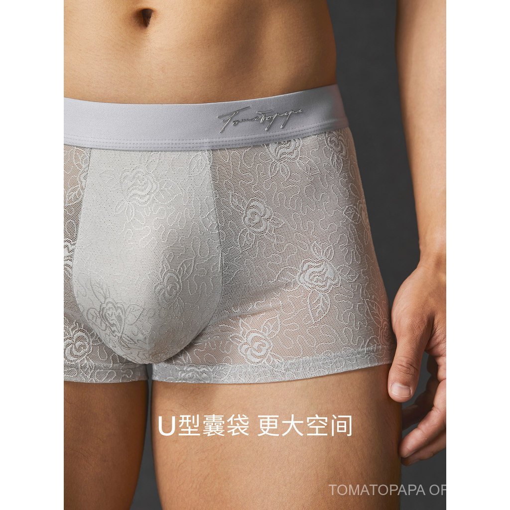 TOMATOPAPA ผู้ชายผ้าไหมน้ําแข็งกางเกงนักมวย-Breathable กว้างแบนเข็มขัดกางเกงนักมวย Double-Layer Crotch Anti-Pinching สะโพก — صورة 4