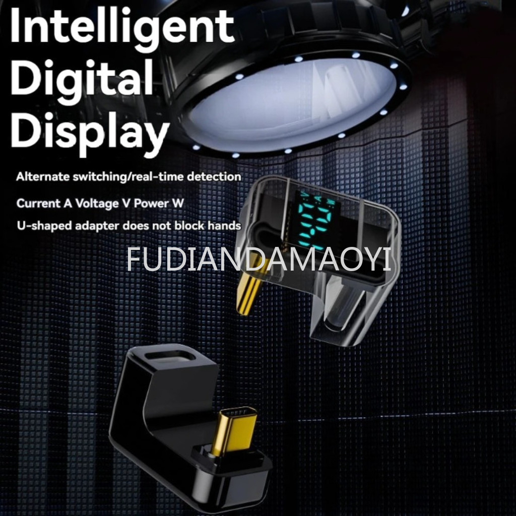 FDD2 U รูปร่าง 140W อะแดปเตอร์สายชาร์จพร้อมจอแสดงผลดิจิตอล USB C ชายหญิง 8K 40Gbps 180 องศาสําหรับ O