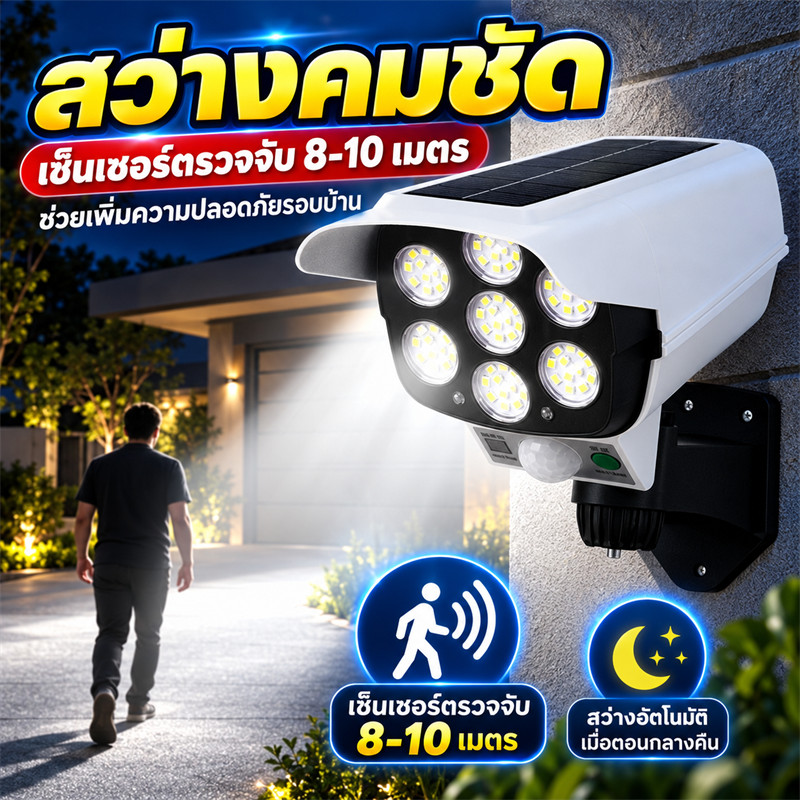 Solar Wall Light ไฟพลังงานแสงอาทิตย์ ติดผนัง แบบกล้องวงจรปิด พร้อมรีโมทคอนโทลไร้สาย ไฟสว่างจ้า กันน้ำ ทนแดด