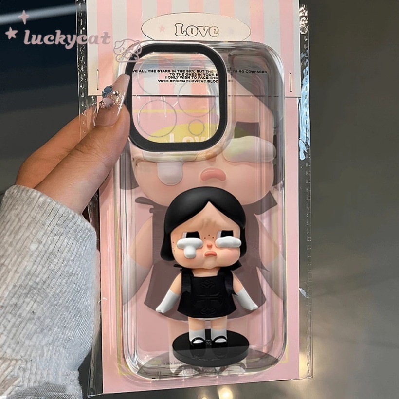 เข้ากันได้กับ iPhone 16 15 14 13 12 11 Pro Max X XR XS Max 7 8 Plus SE2020 เคสโทรศัพท์น่ารักสวมใส่กระโปรงสีดํา Cry Girl Clear Soft ฝาหลัง