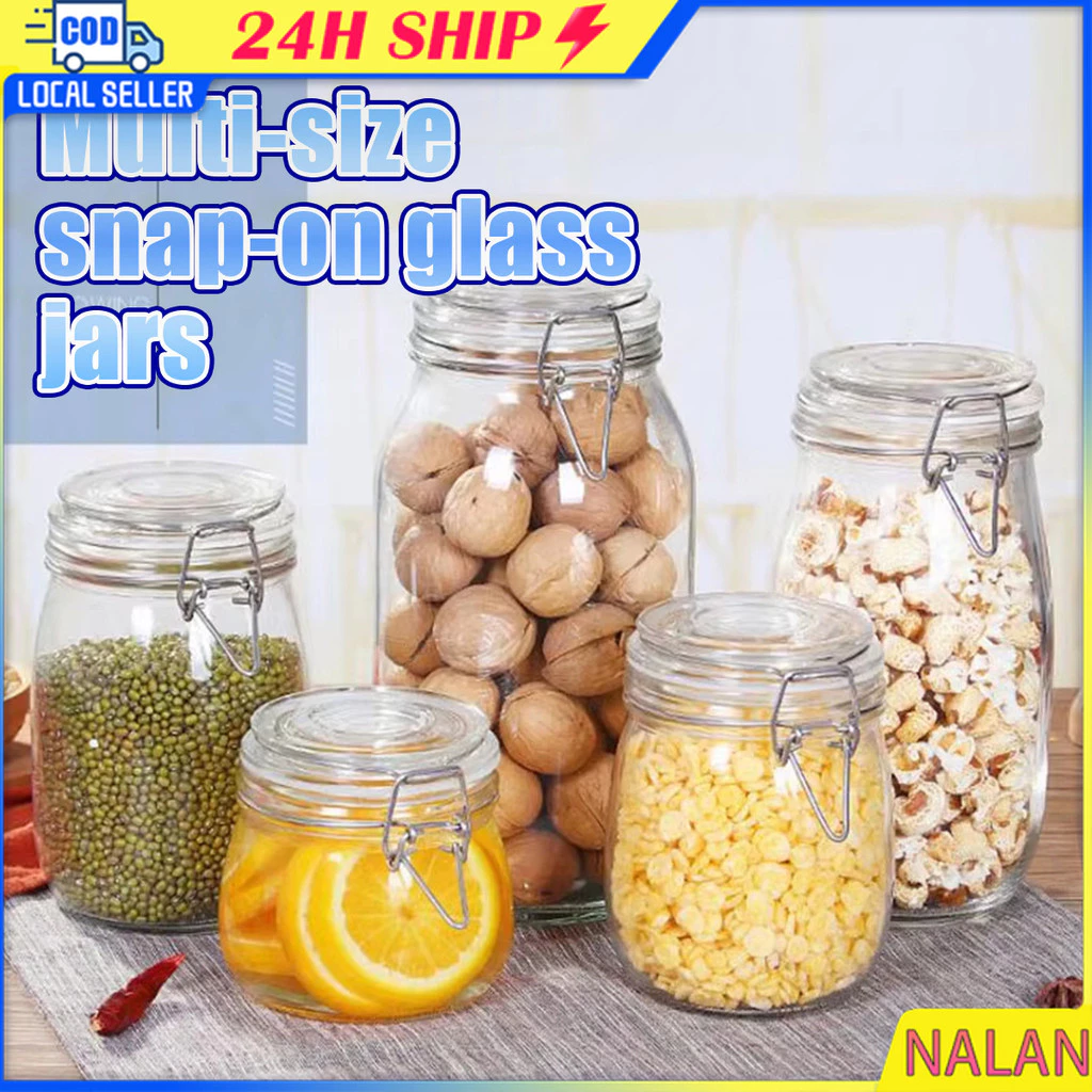 ร้านอยู่กทม. 500/700/1000/1500/2000mlโหลแก้ว มีฝาปิด โหลแก้วสูญญากาศ มีกระดุมเหล็ก ขวดวงกลม ที่ใส่น้ำพริก ธัญญพืช