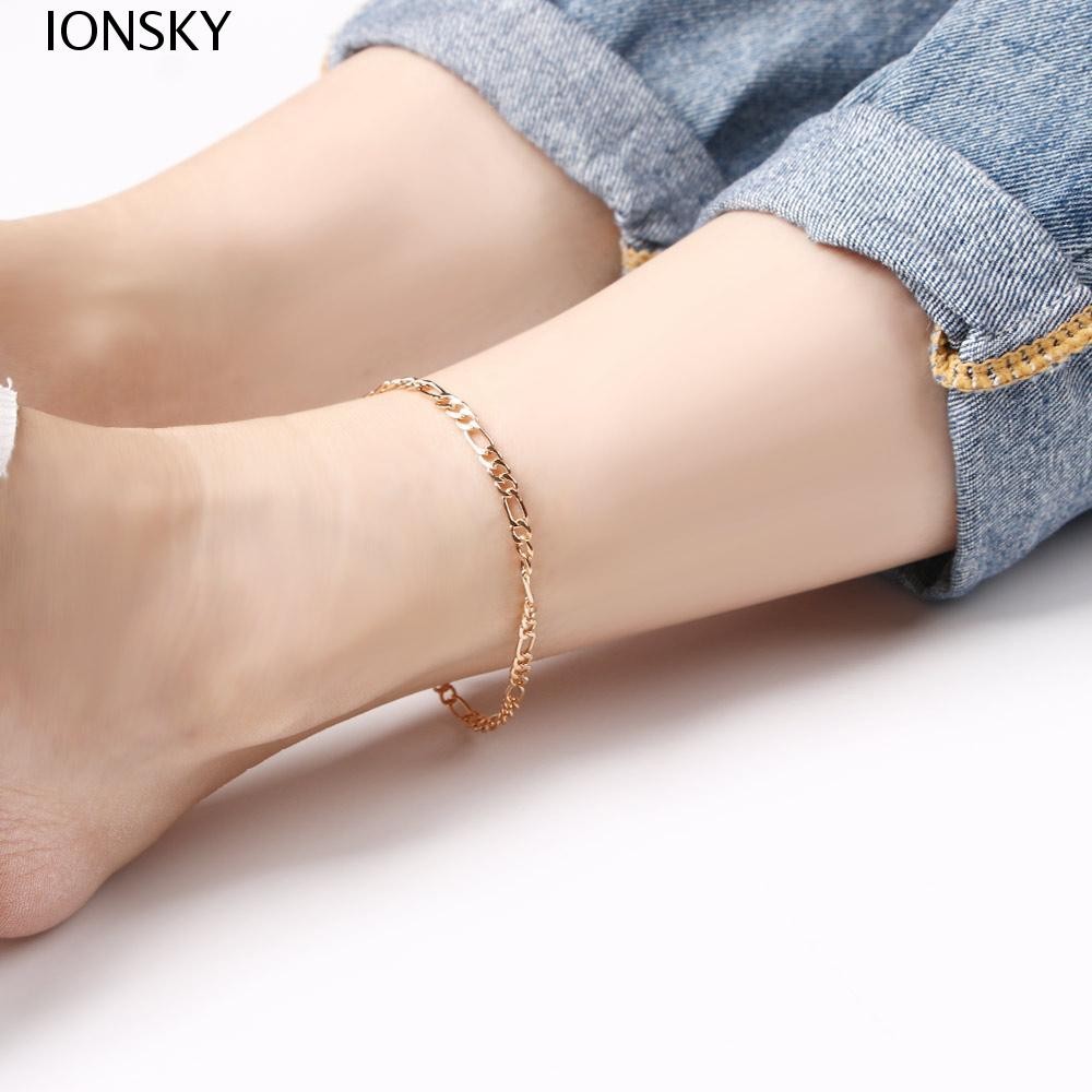 IONSKY Anklet Men Foot Alloy Chain ประมาณเครื่องประดับสตรีเรียบง่าย
