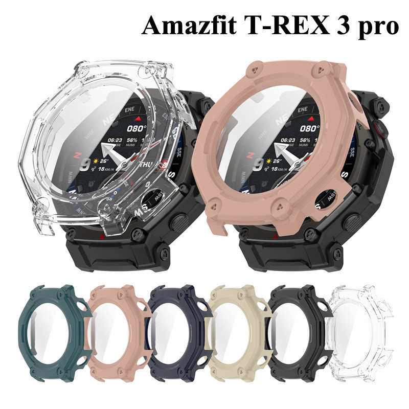 กระจกนิรภัย + PC สําหรับ Amazfit T-REX 3 pro กรอบป้องกันหน้าจอฝาครอบกันชนสําหรับ Amazfit T-REX 3 pro