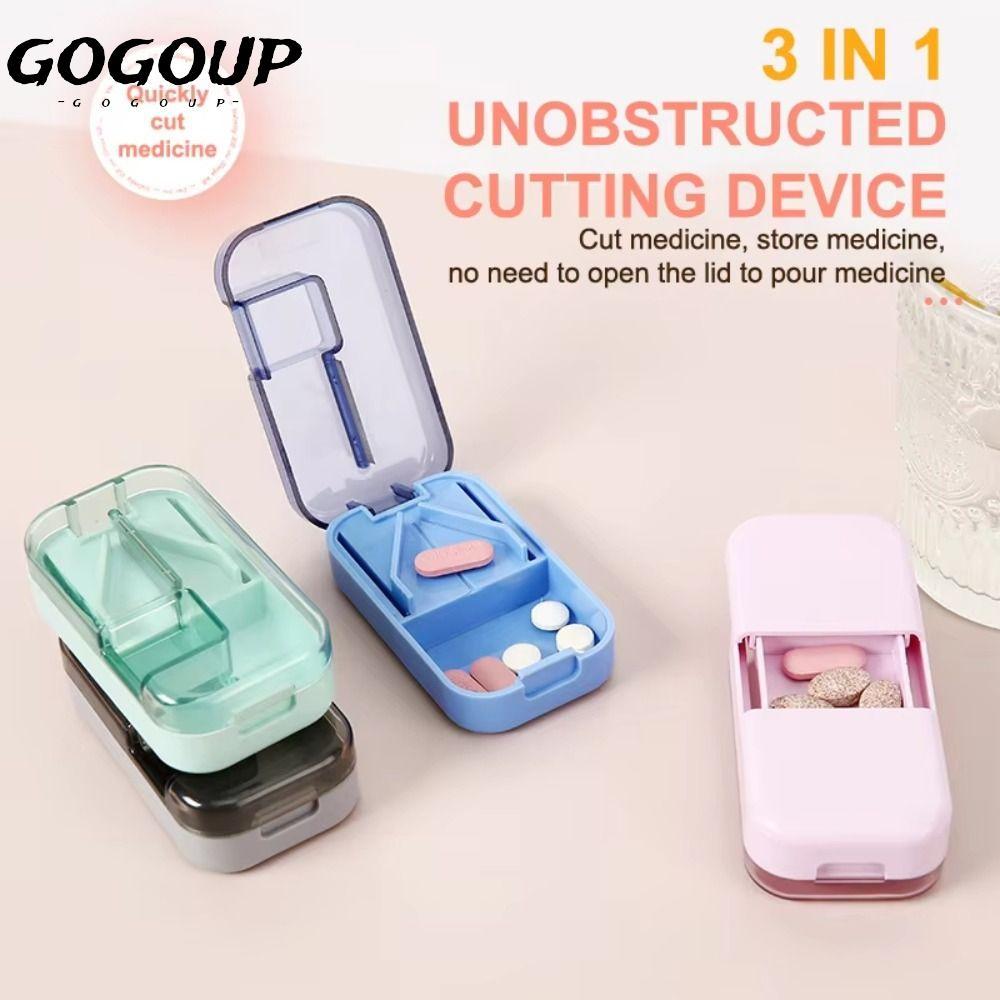 GOGOUP Half Pill Cutter, ยาแท็บเล็ต Divider Organizer กล่องเก็บยา,กันฝุ่น Crusher Pill Cutter สําหรั